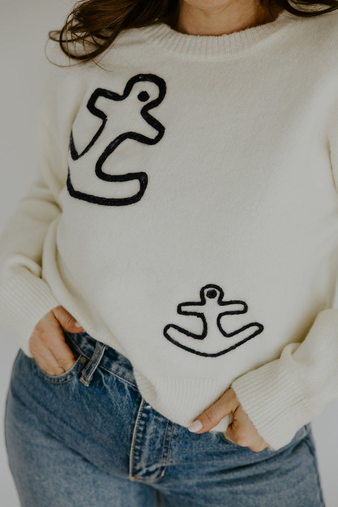 White Anchor Sweater