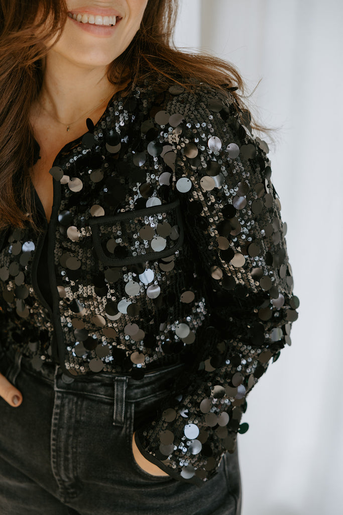 Sequin Crop Jacket - Black