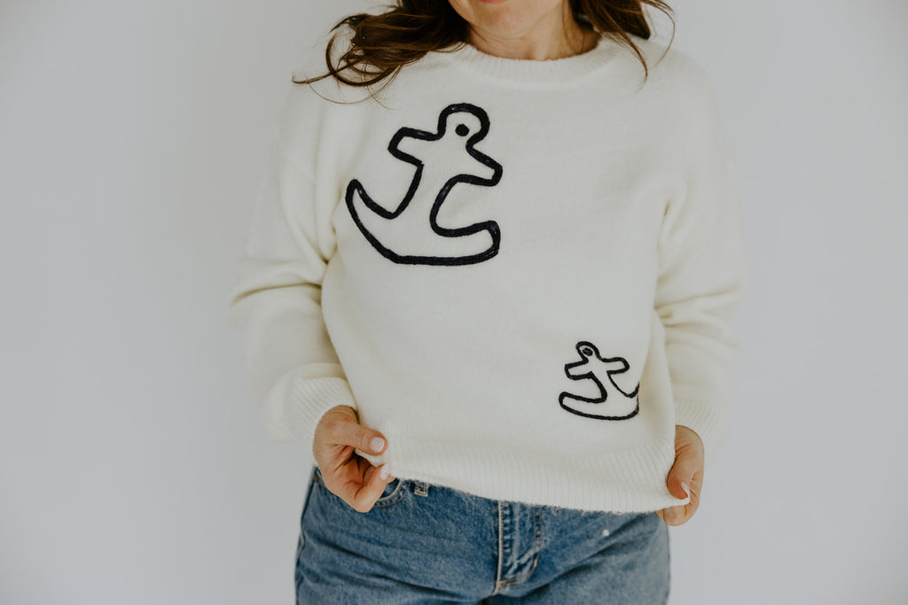 White Anchor Sweater