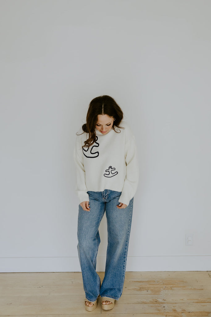 White Anchor Sweater