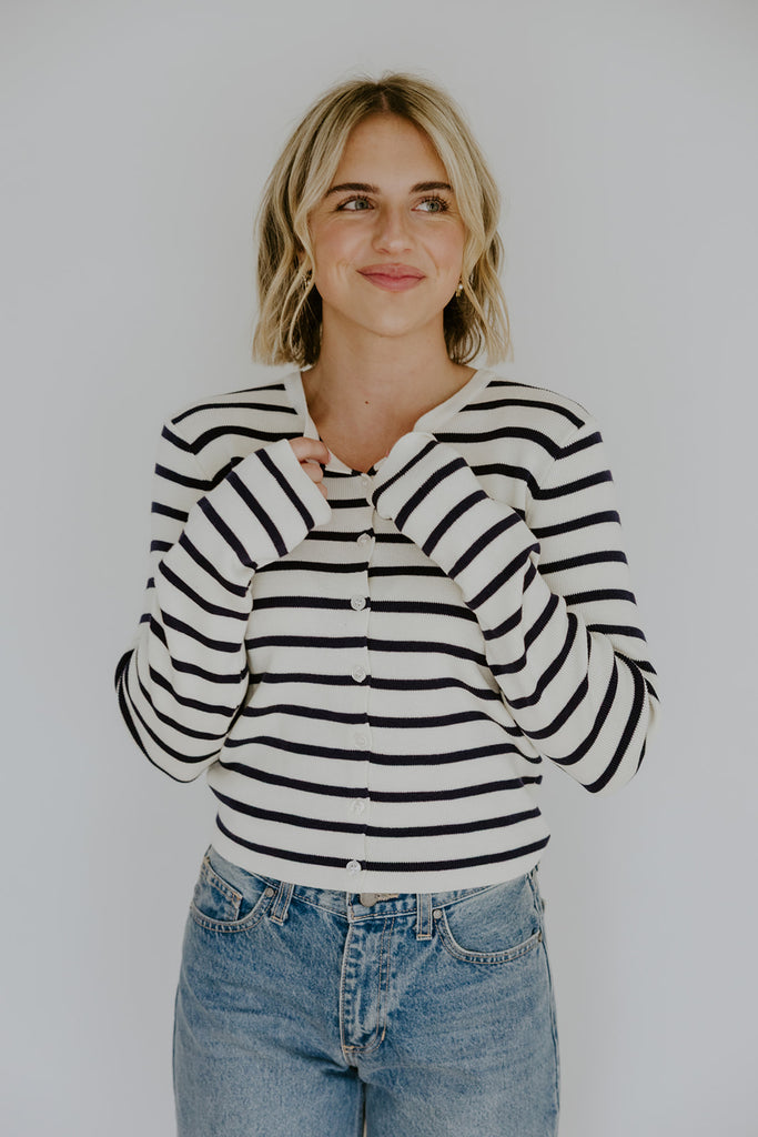 Striped Classic Cardi - Navy