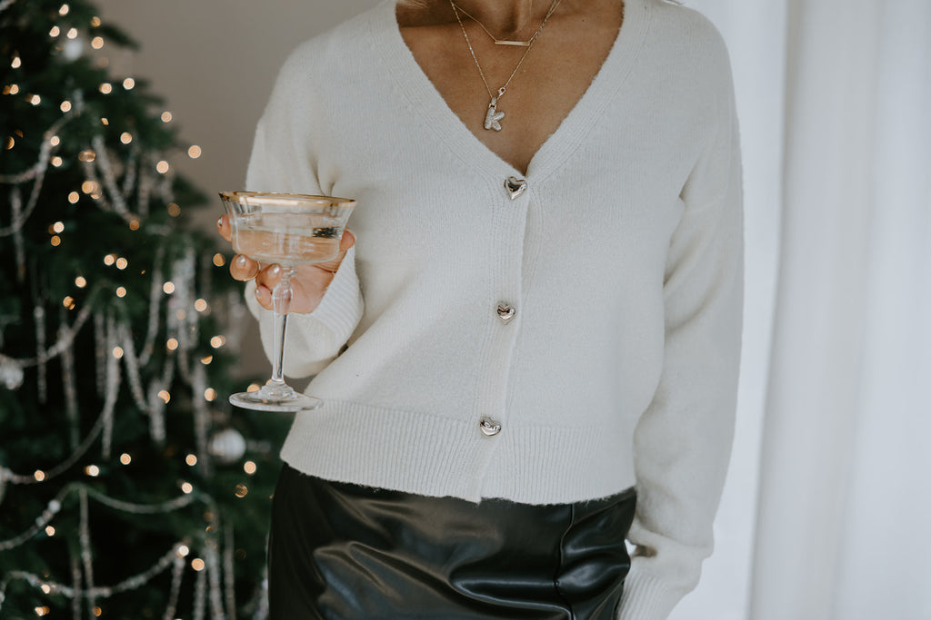 Heart Button Cardigan - Ivory