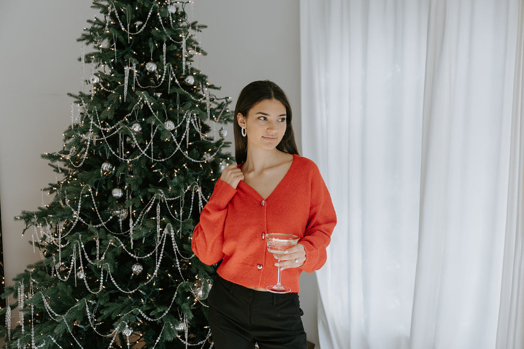 Heart Button Cardigan - Red