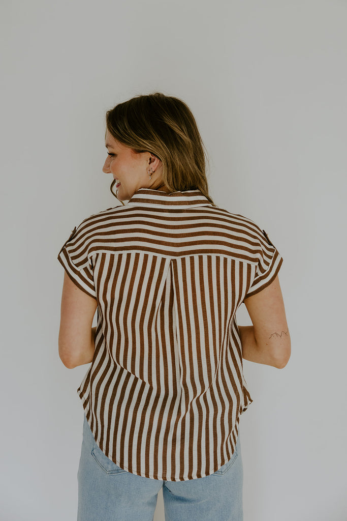 Lightweight Short Sleeve Stripe Shirt - Brown