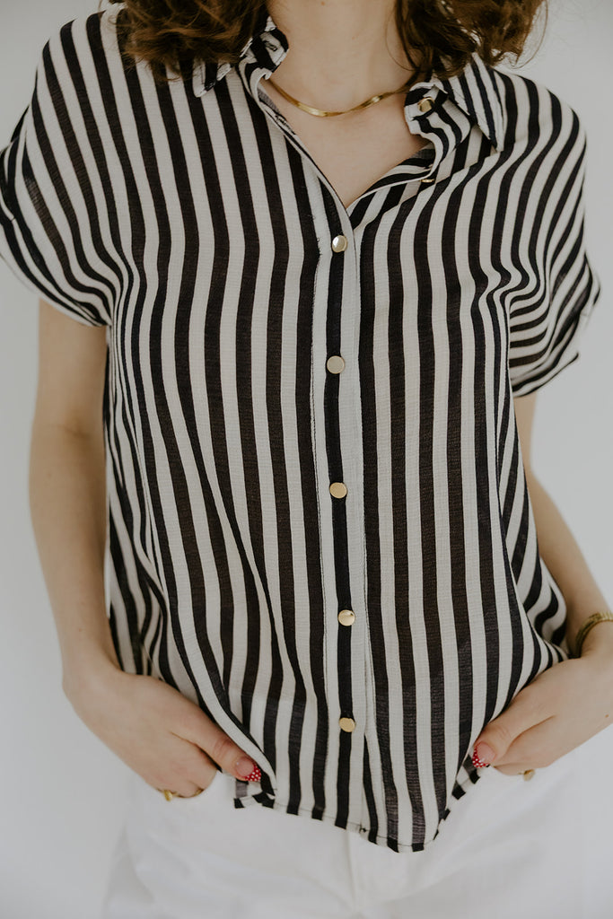 Lightweight Short Sleeve Stripe Shirt - Navy