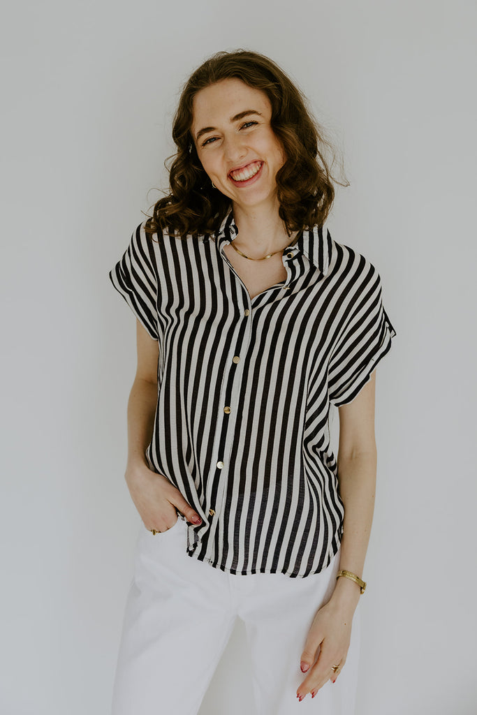 Lightweight Short Sleeve Stripe Shirt - Navy