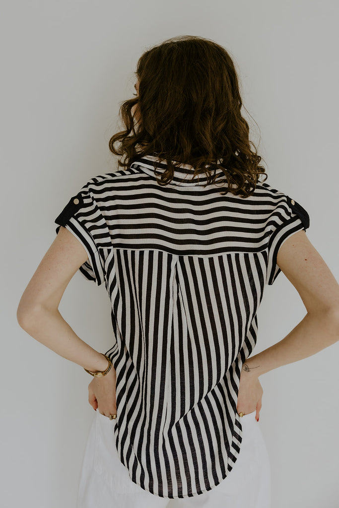 Lightweight Short Sleeve Stripe Shirt - Navy