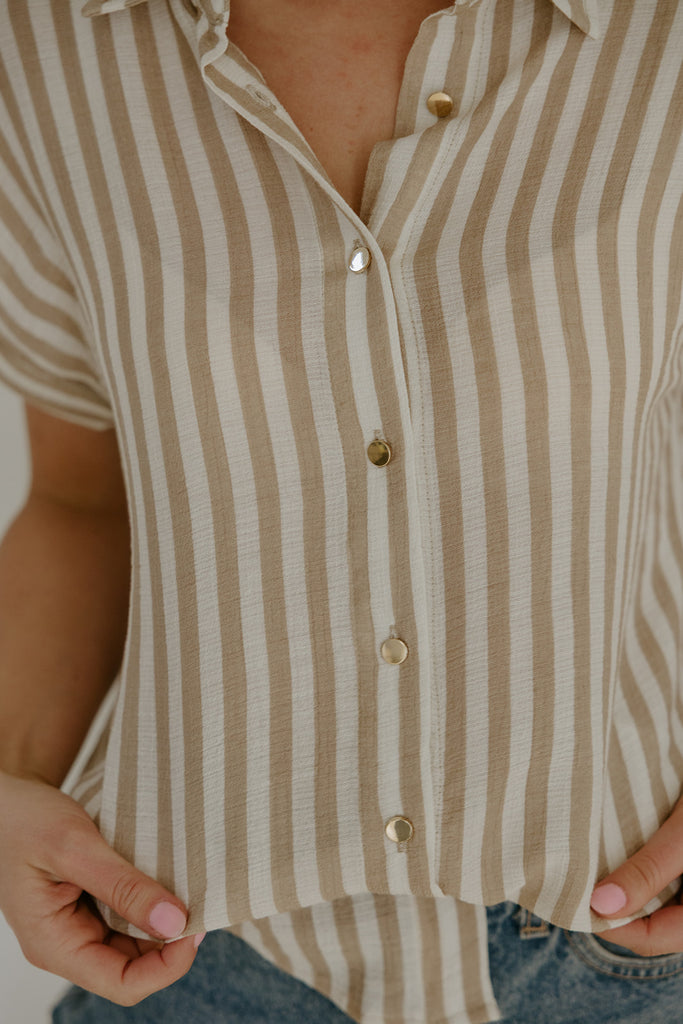 Lightweight Short Sleeve Stripe Shirt - Khaki