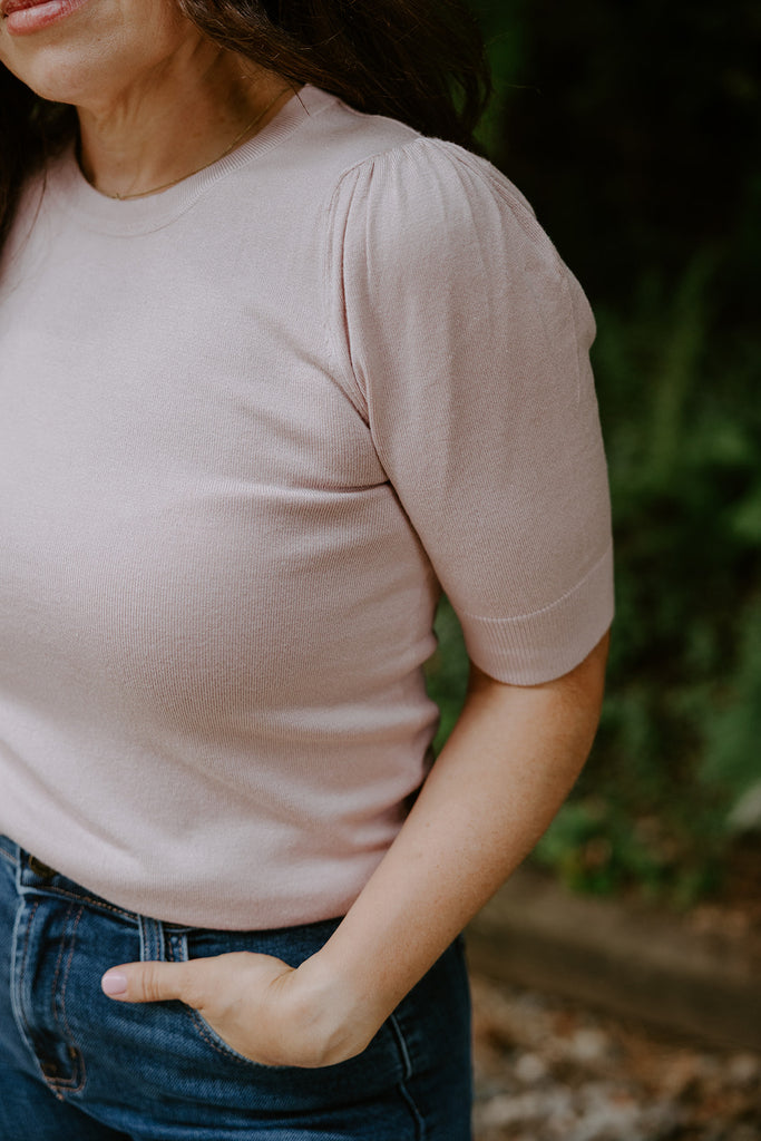 Short Puff Sleeve Sweater - Blush