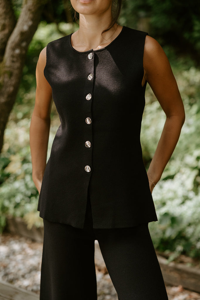 Short Sleeve & Wide Leg Knit Set - Black