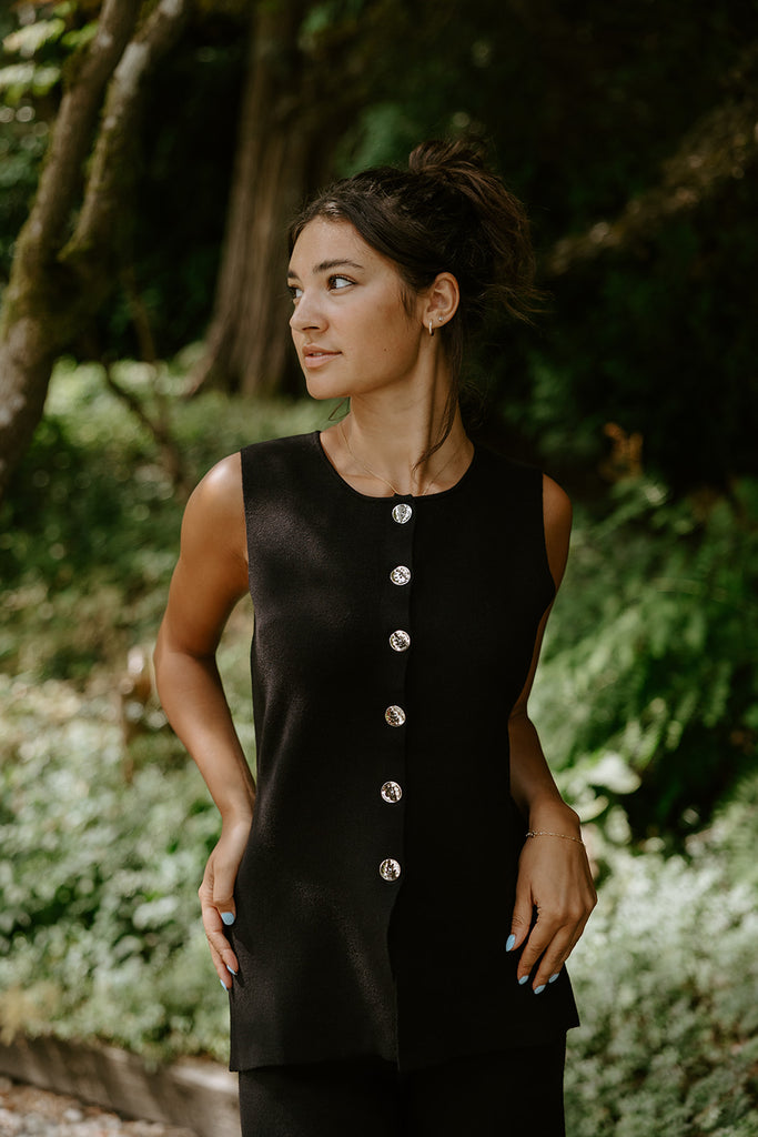 Short Sleeve & Wide Leg Knit Set - Black