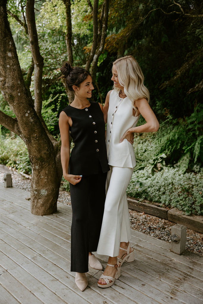 Short Sleeve & Wide Leg Knit Set - Black