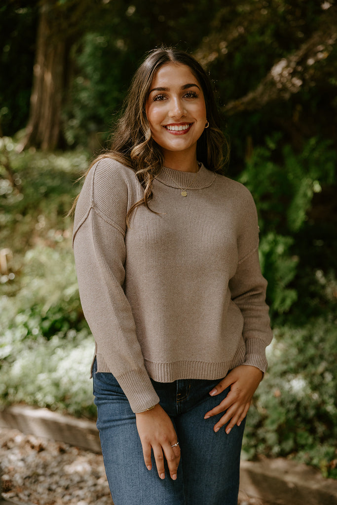 Ribbed drop Shoulder Sweater - Mocha