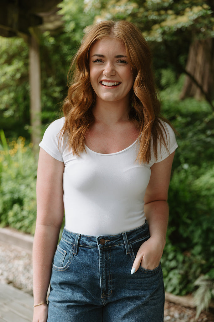 Short Sleeve Fitted Cami - White