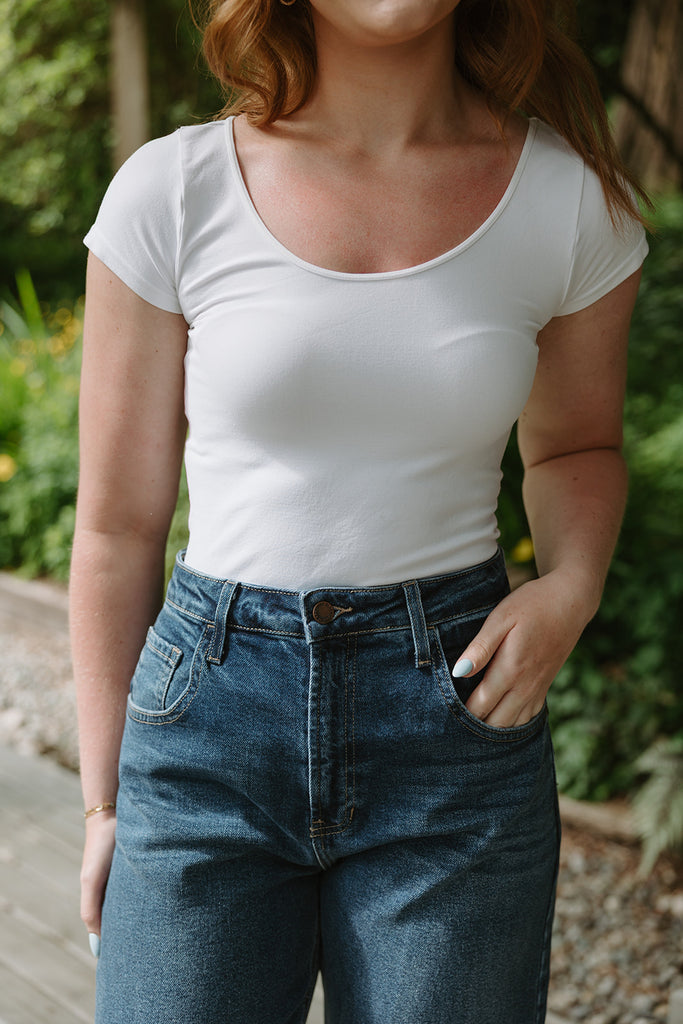 Short Sleeve Fitted Cami - White