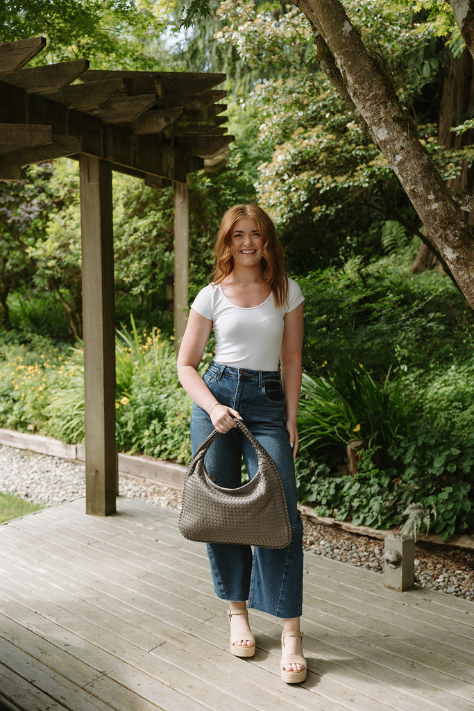 Woven Crescent Bag - Grey