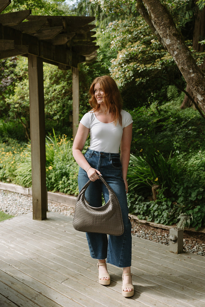 Woven Crescent Bag - Grey