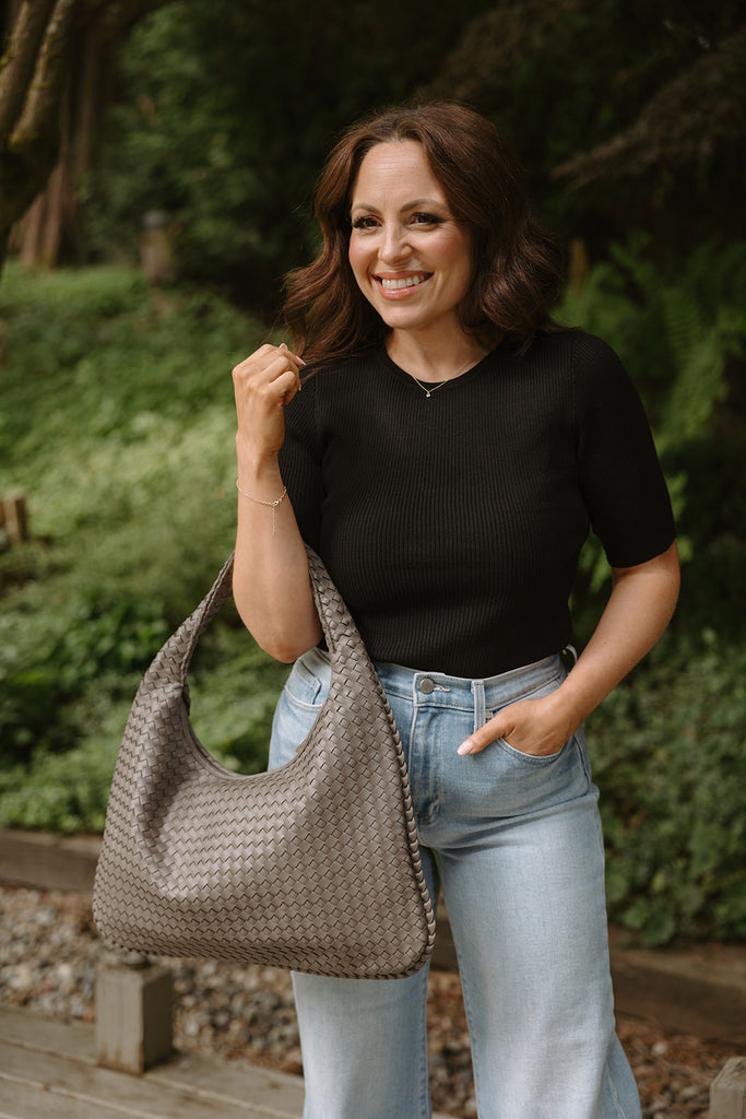Woven Crescent Bag - Grey