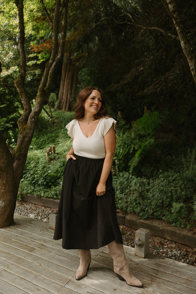 Cotton Midi Skirt - Black