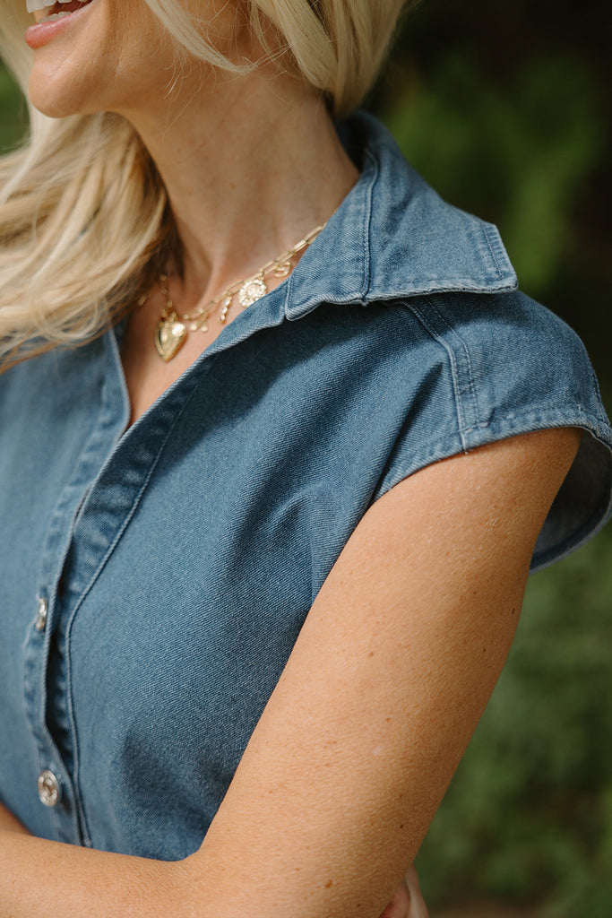 Midi Denim Shirring Dress - Medium Denim