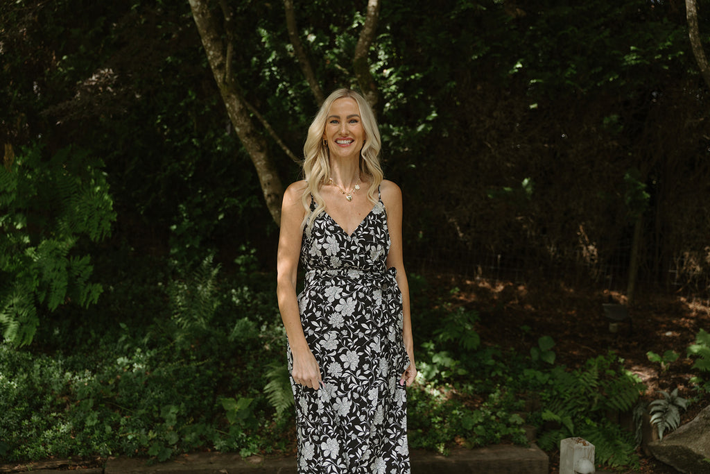 Printed Faux Wrap Midi - Black