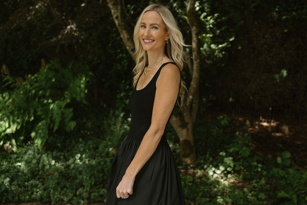 Mixed Material Bubble Hem Dress - Black