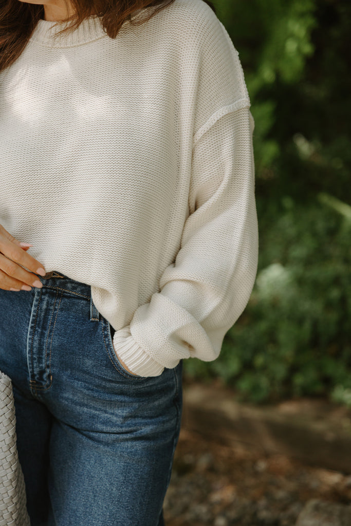 Oversized Exposed Seam Sweater - Cream