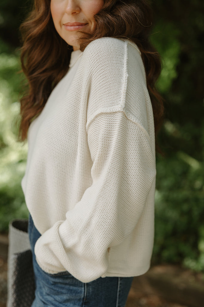 Oversized Exposed Seam Sweater - Cream