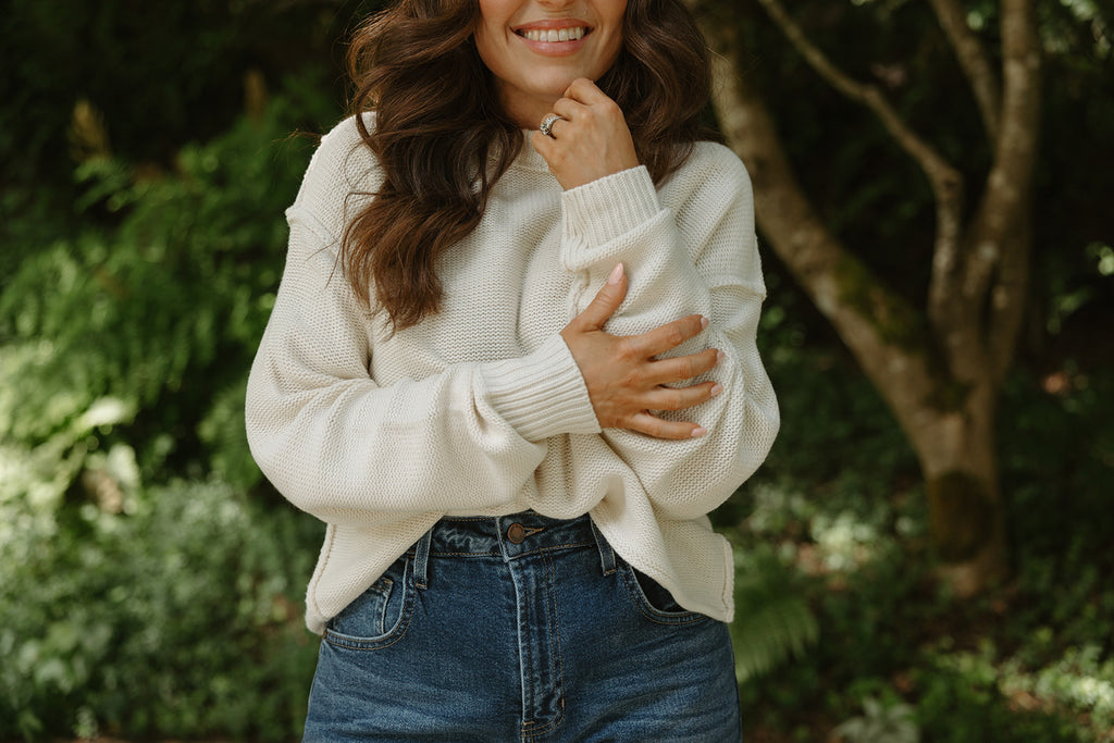 Oversized Exposed Seam Sweater - Cream