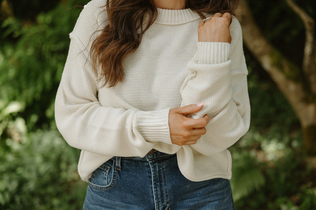Oversized Exposed Seam Sweater - Cream