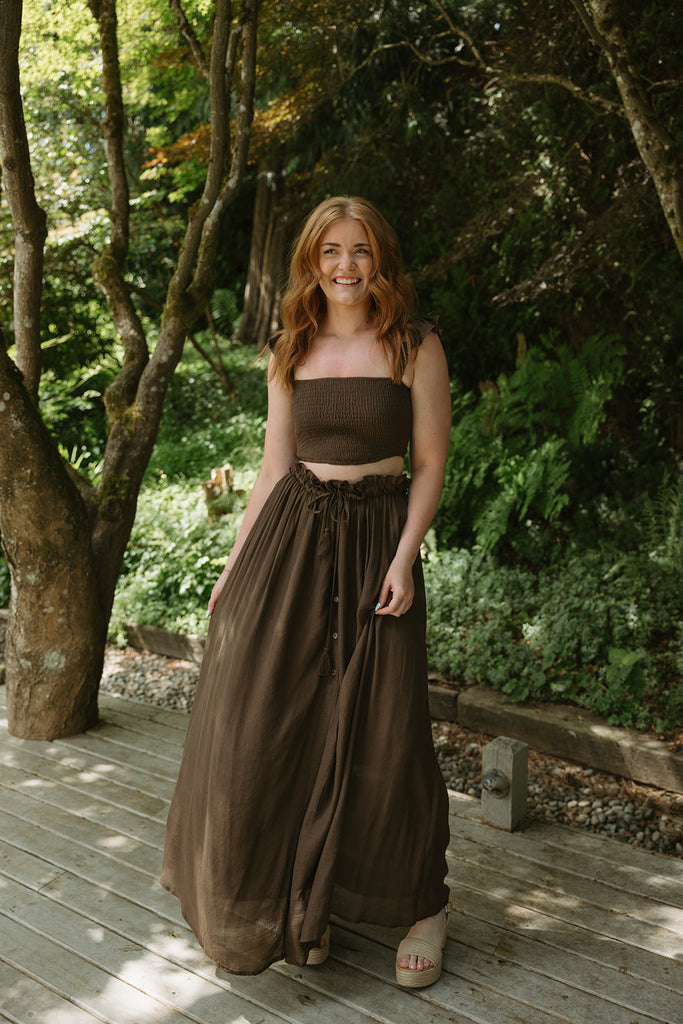 Boho Smocked Top & Maxi Skirt - Mocha