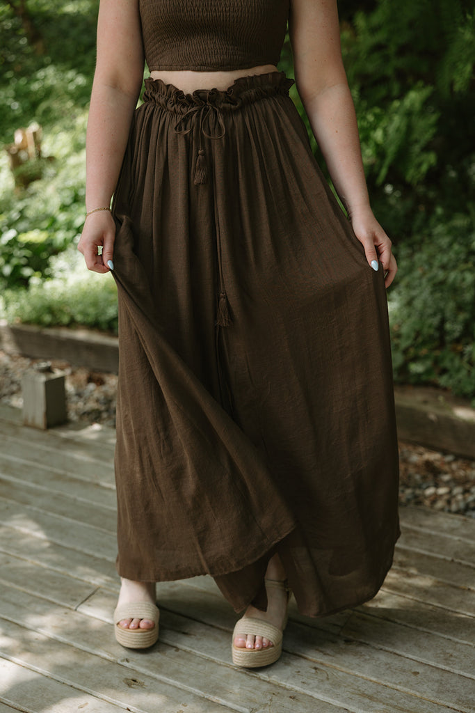 Boho Smocked Top & Maxi Skirt - Mocha