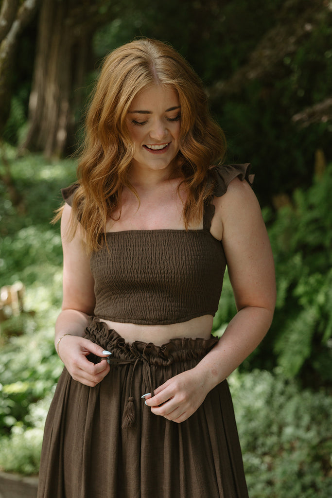 Boho Smocked Top & Maxi Skirt - Mocha