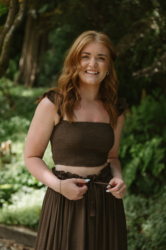 Boho Smocked Top & Maxi Skirt - Mocha