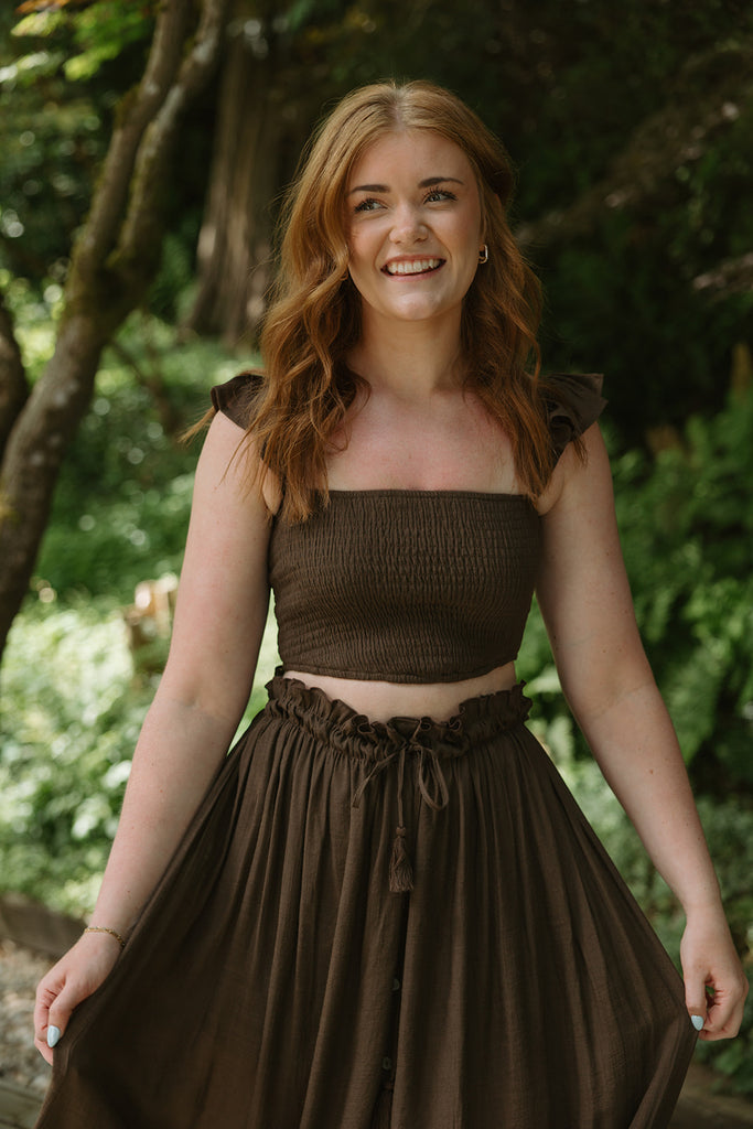 Boho Smocked Top & Maxi Skirt - Mocha