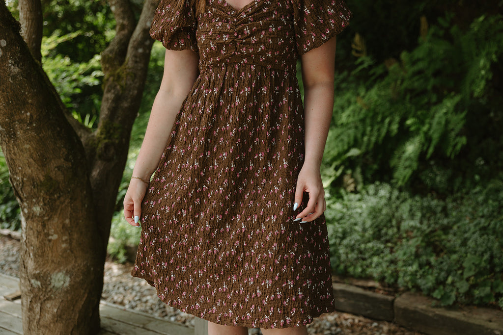 Printed Textured Dress - Brown/Pink
