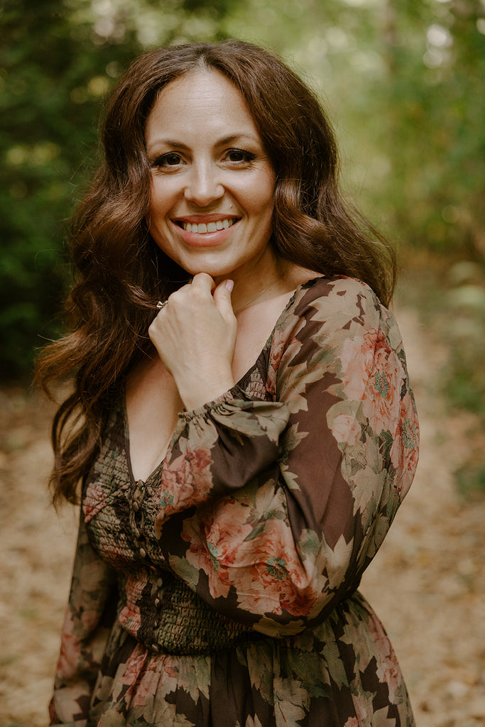 Floral Front Smocked Bust Midi Dress - Brown