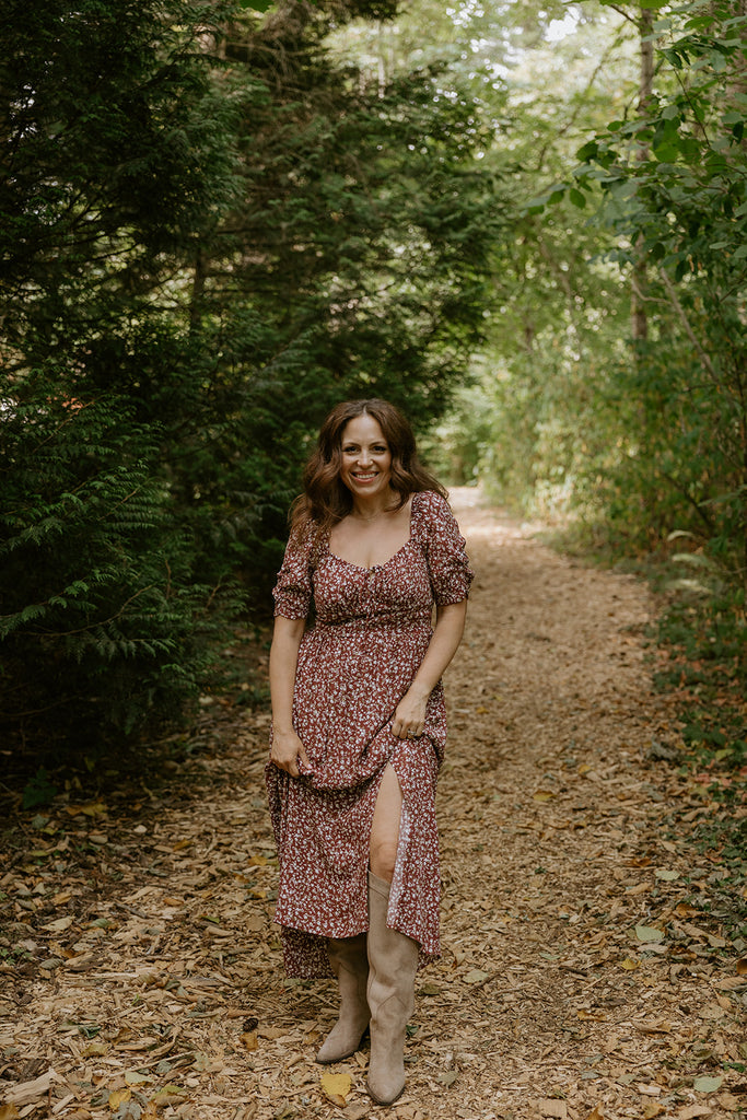 Floral Smocked Midi Dress - Brick