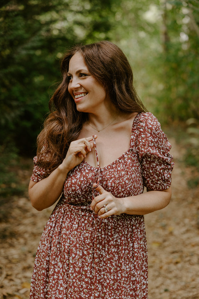 Floral Smocked Midi Dress - Brick