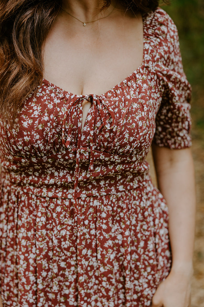 Floral Smocked Midi Dress - Brick