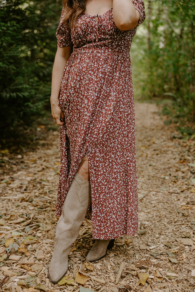 Floral Smocked Midi Dress - Brick