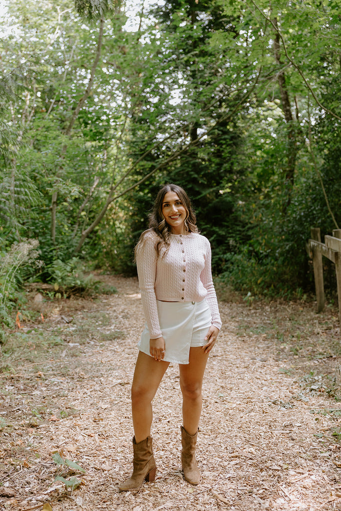 Cable Knit Lightweight Cardigan - Pink