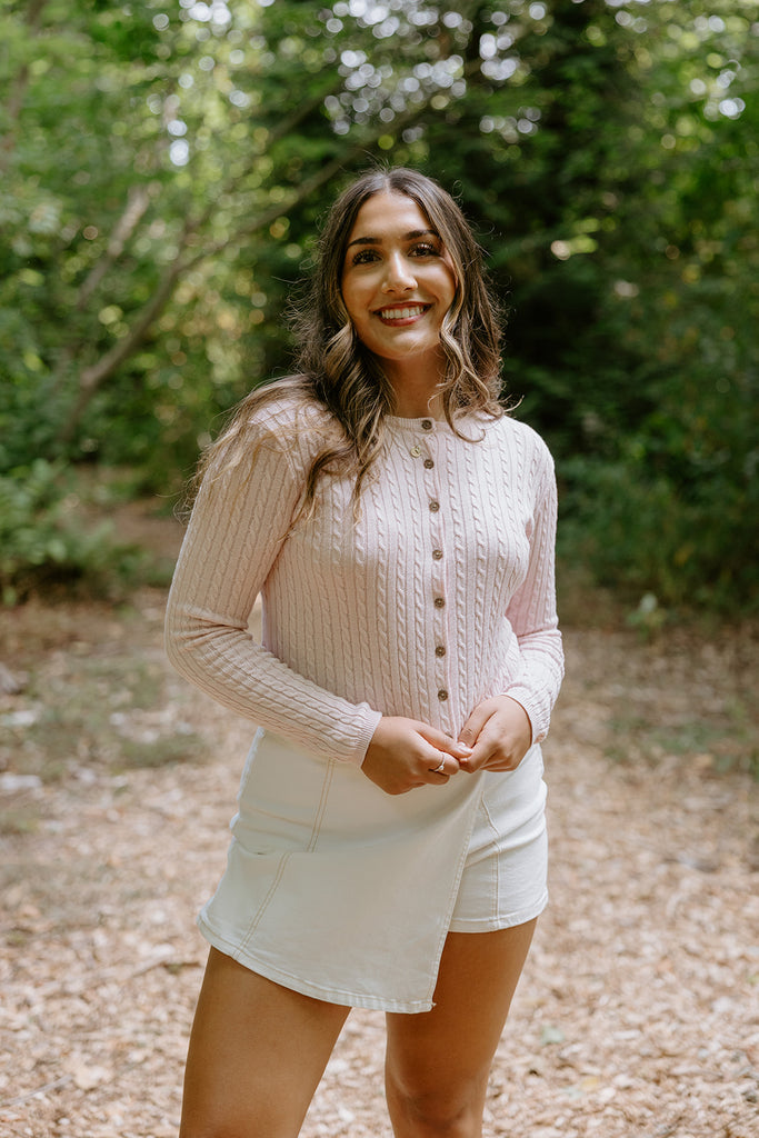 Cable Knit Lightweight Cardigan - Pink