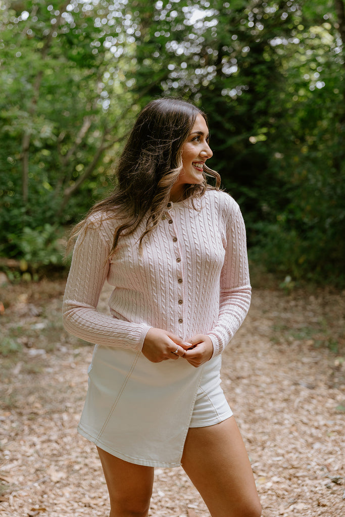 Cable Knit Lightweight Cardigan - Pink