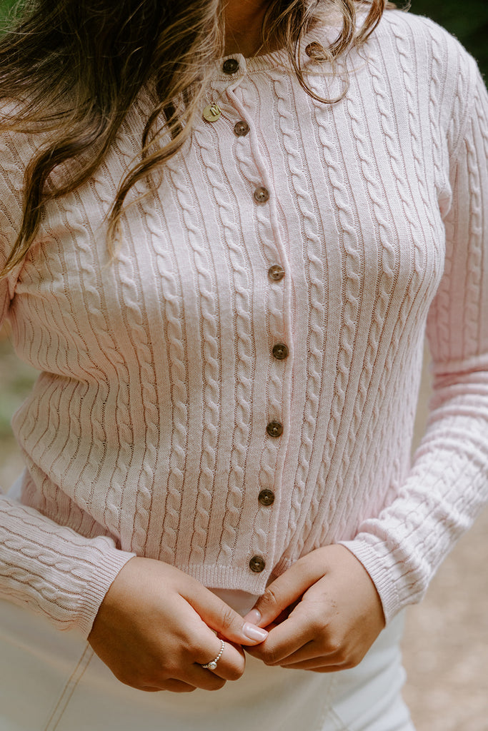 Cable Knit Lightweight Cardigan - Pink