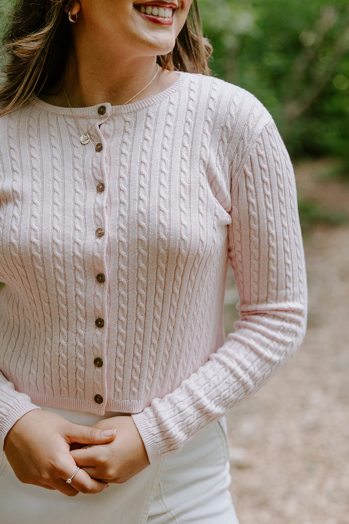 Cable Knit Lightweight Cardigan - Pink