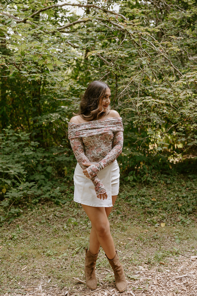 Off Shoulder Sheer Bodysuit - Cream