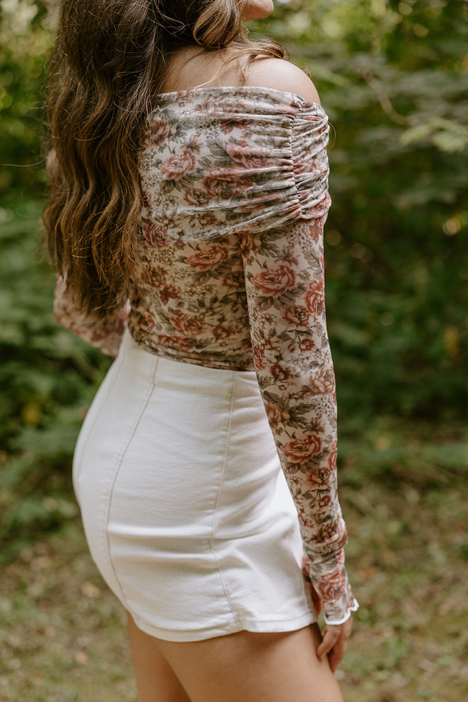 Off Shoulder Sheer Bodysuit - Cream