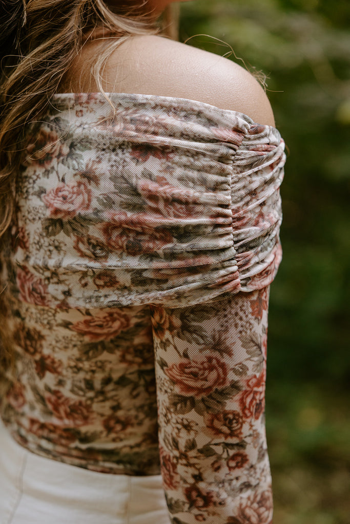 Off Shoulder Sheer Bodysuit - Cream