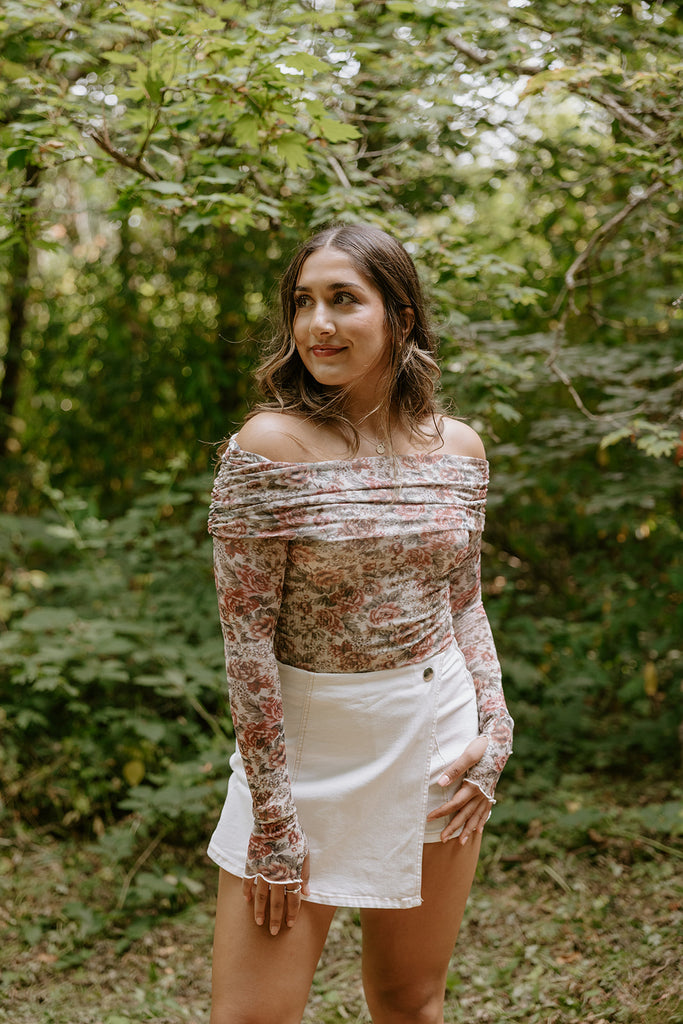 Off Shoulder Sheer Bodysuit - Cream